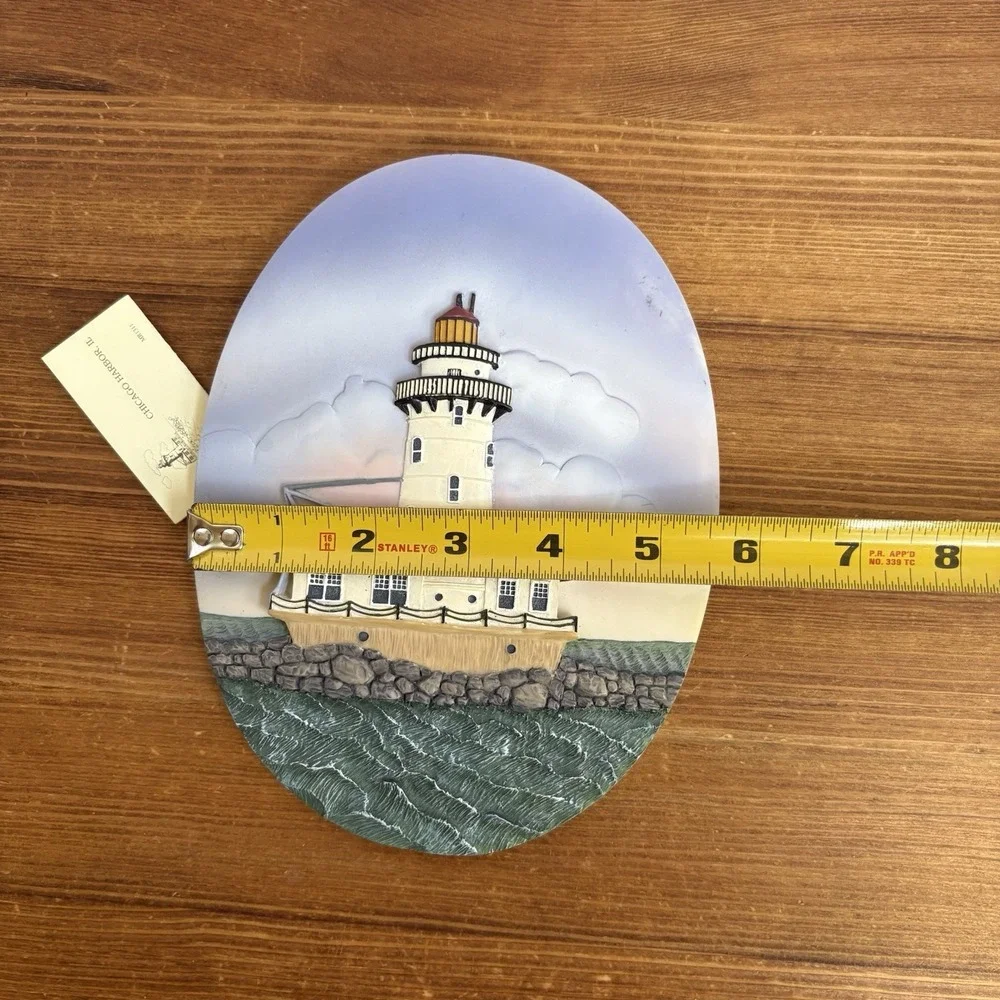 Chicago Harbor IL Lighthouse Nautical Oval Ceramic Wall Plaque 3D Painted 9x7